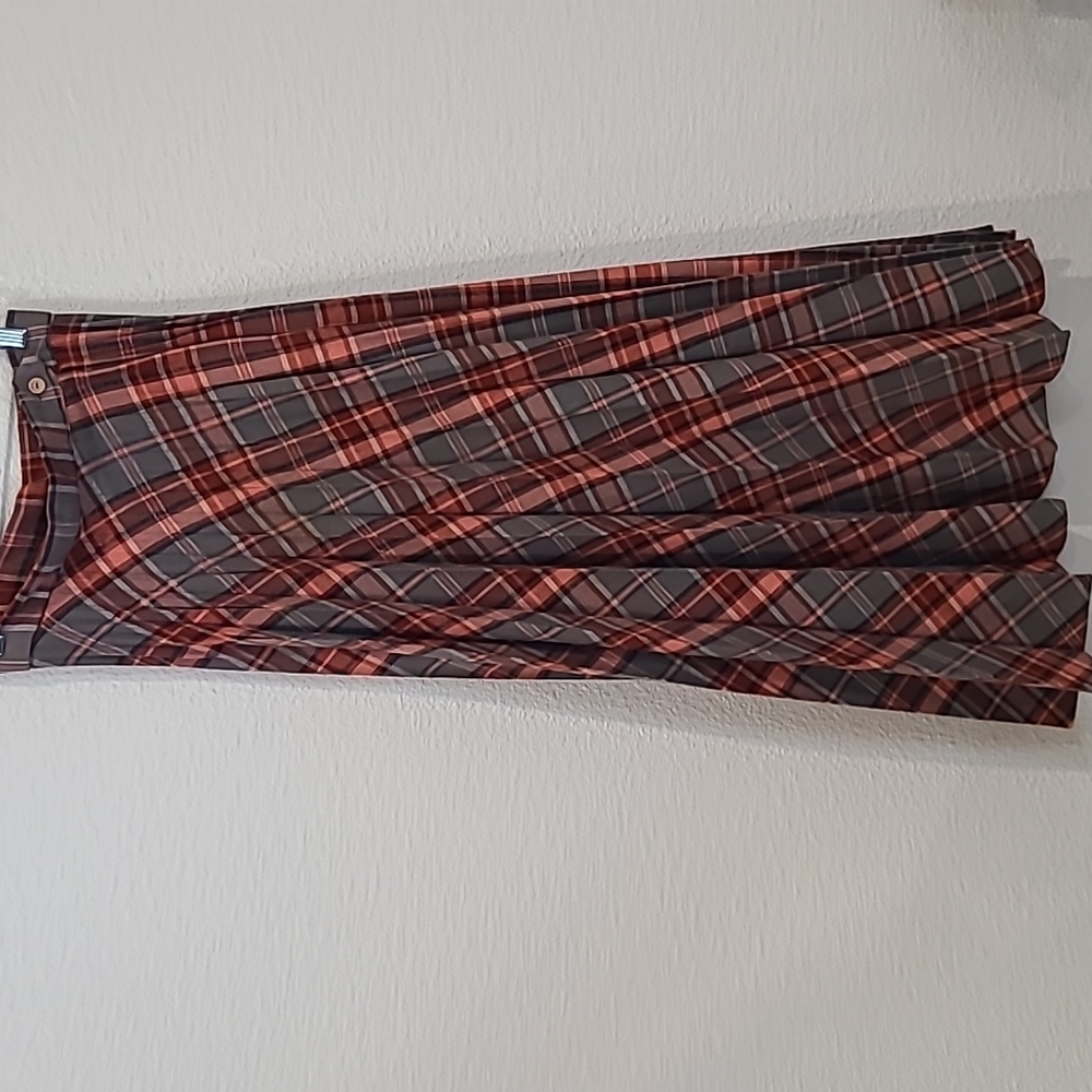 Vintage 1960s wool pleated long skirt Fritzi of California medium pink & gray